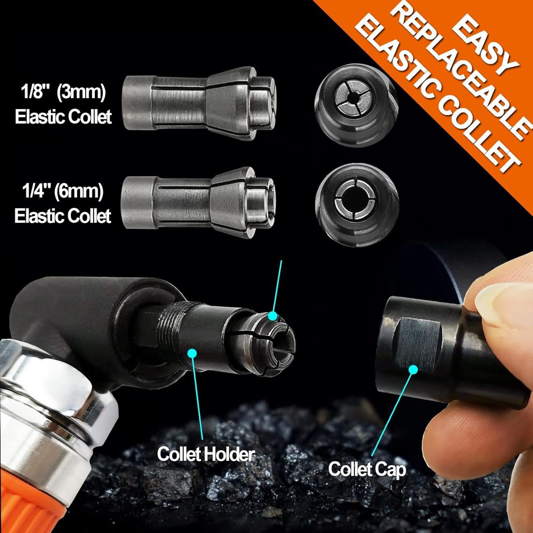 Mini Air Die Grinder Kit, Right Angle view 4