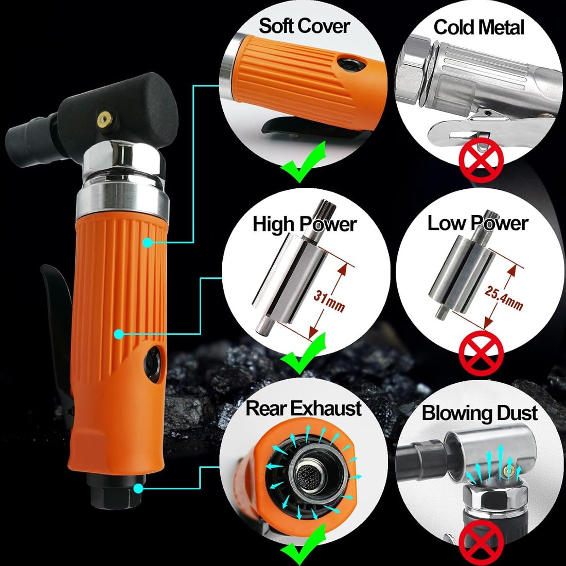 Mini Air Die Grinder Kit, Right Angle view 6