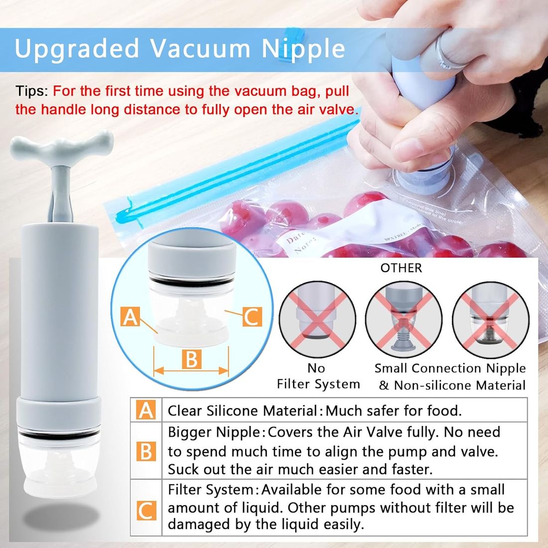 Sous Vide Bags with Air Valve and Hand Pump view 3